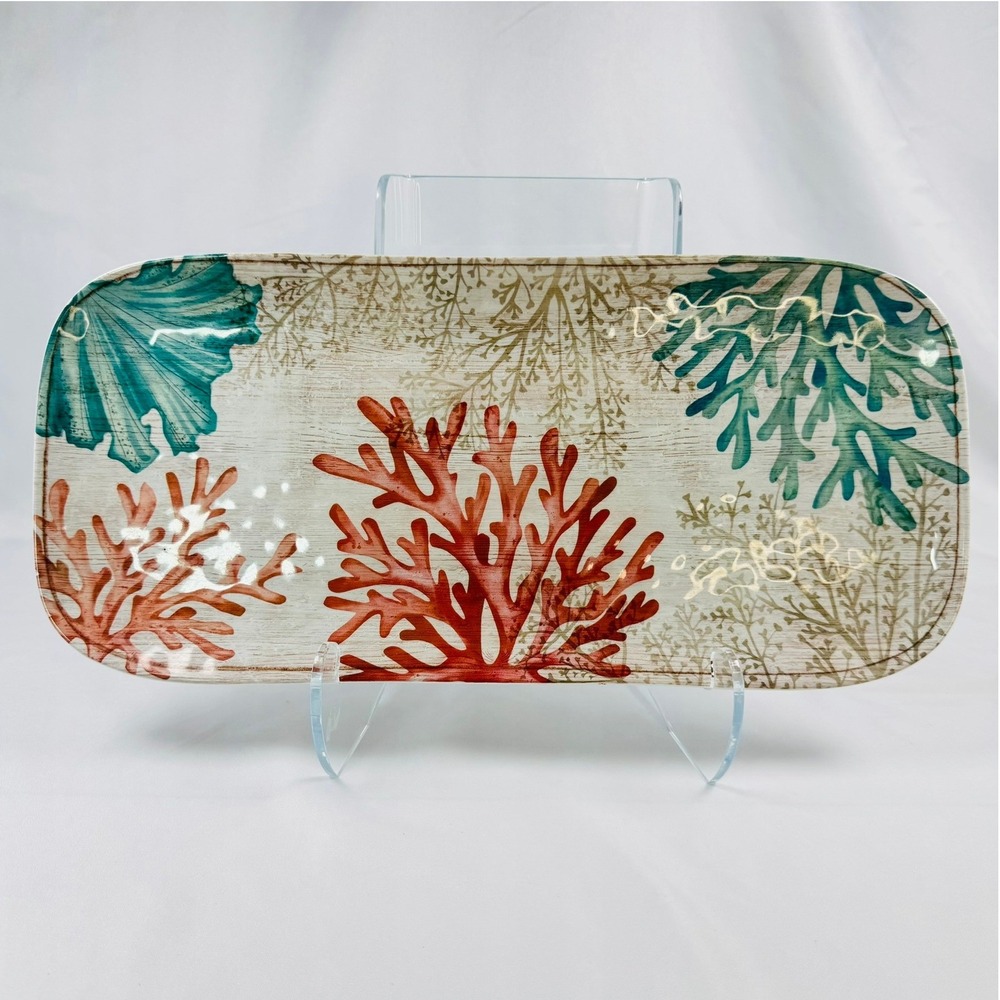 Cynthia Rowley Melamine Serving Tray Rectangular Coral Reef Coastal Platter NICE